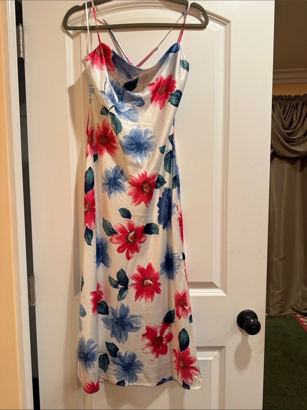 Sadie & Sage White Midi Slip Dress with Pink & Blue Floral Print